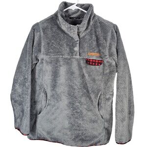 Simply Southern Pullover Fleece Gray Buffalo Plaid Trim YL Youth Large‎
